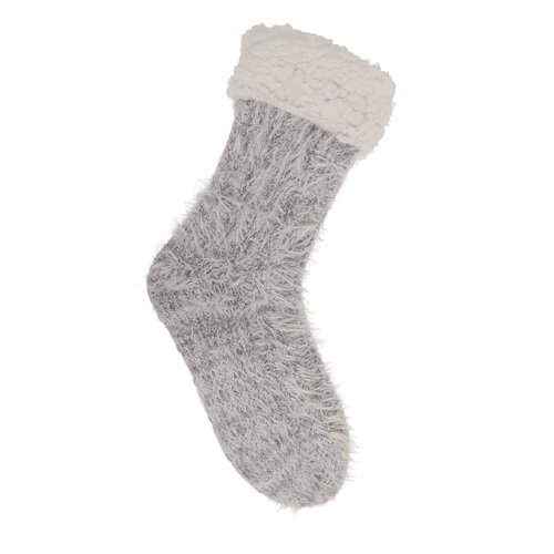 Fluffy huissokken antislip pluizig grijs